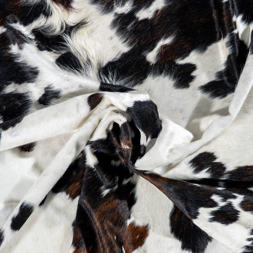 White Tricolor Cowhide Rug Size 7'6" L x 7'2" W 7626