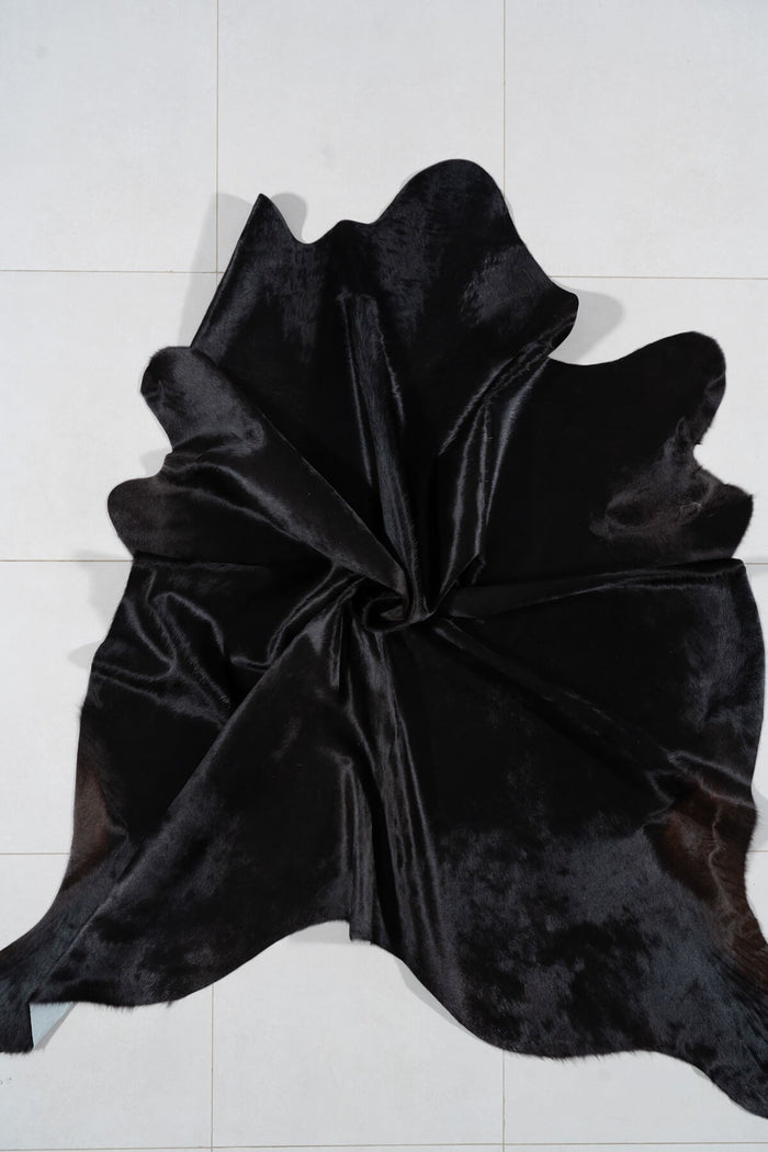 Brazilian Solid Black Cowhide Rug Size 7'6" L x 6'7" W 7734