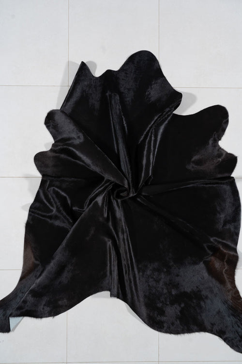 Brazilian Solid Black Cowhide Rug Size 7'6" L x 6'7" W 7734