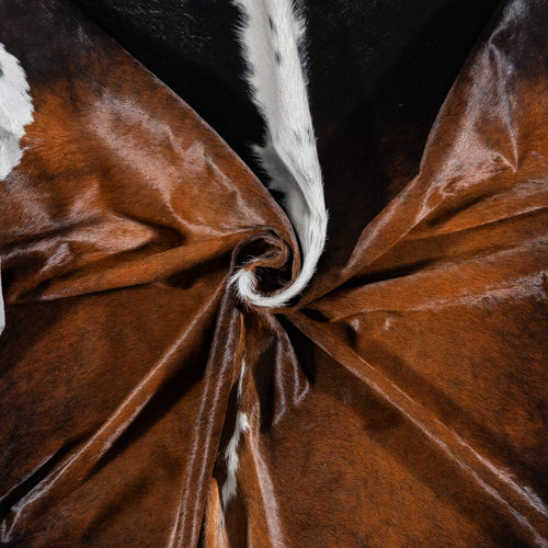 Brazilian Chocolate and White Cowhide Rug Size 7'2" L x 6'11" W 8078