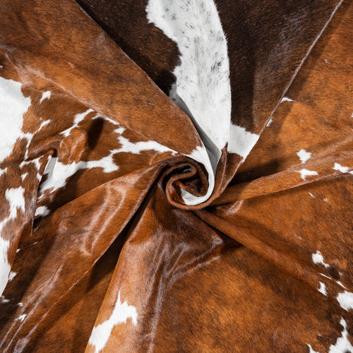 Brazilian Chocolate and White Cowhide Rug Size 6'10" L x 6'0" W 8081