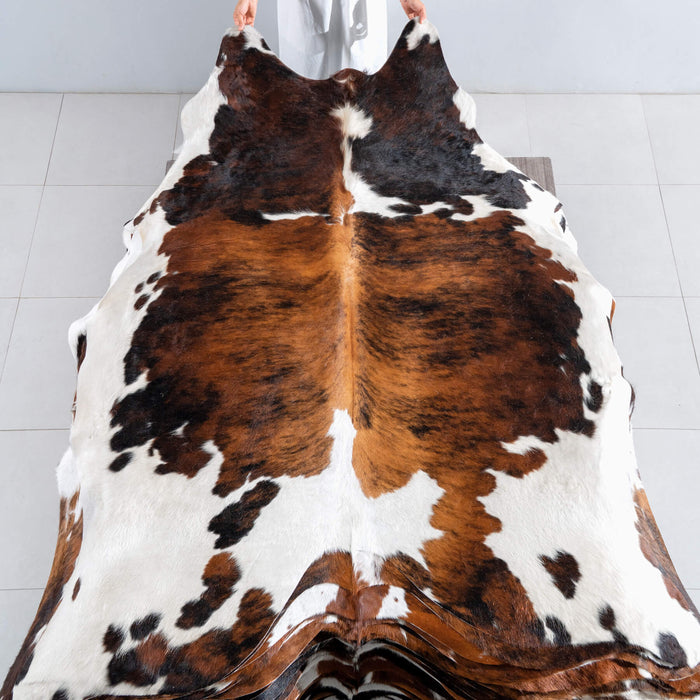 Tricolor Brindle Mix Cowhide Rug Size 7'10" L x 6'6" W 8141