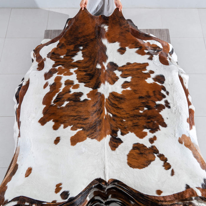 White Tricolor Cowhide Rug Size 6'4" L x 6'7" W 8157