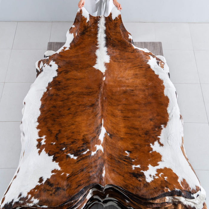 Tricolor Brindle Mix Cowhide Rug Size 7'7" L x 6'8" W 8174