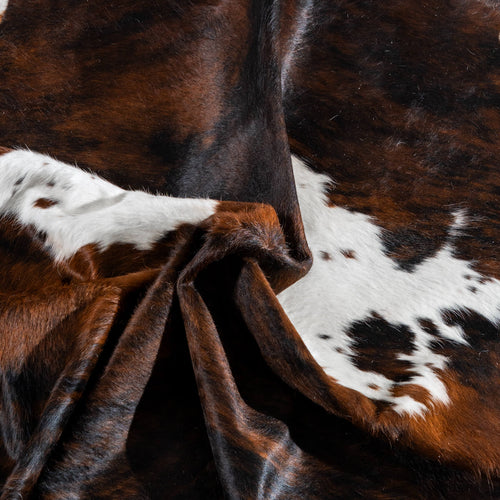 Tricolor Brindle Mix Cowhide Rug Size 6'10" L x 6'2" W 8179