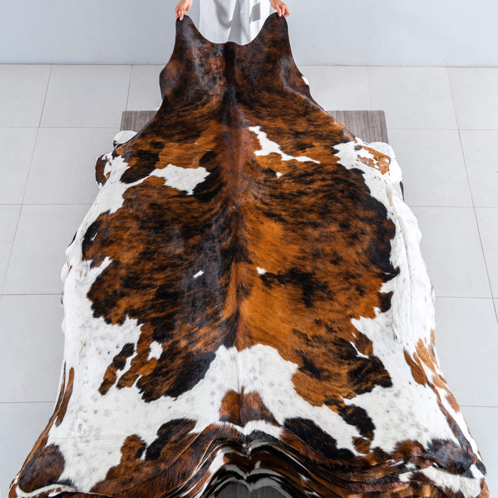 Tricolor Brindle Mix Cowhide Rug Size 8'0" L x 6'8" W 8187