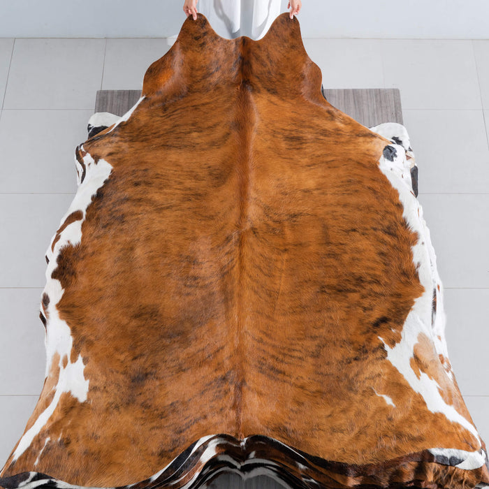 Brindle White Belly Cowhide Rug Size 7'10" L x 7'0" W 8213