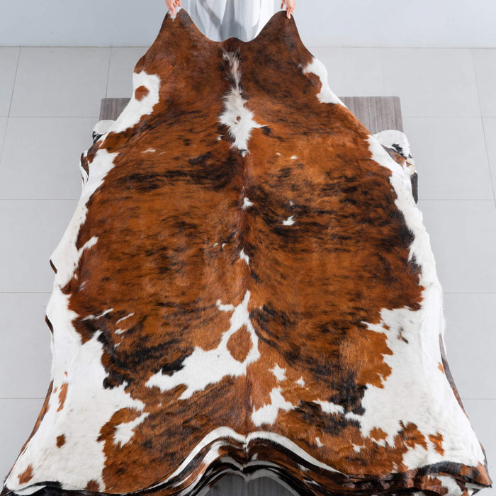 Tricolor Brindle Mix Cowhide Rug Size 8'2" L x 6'11" W 8218