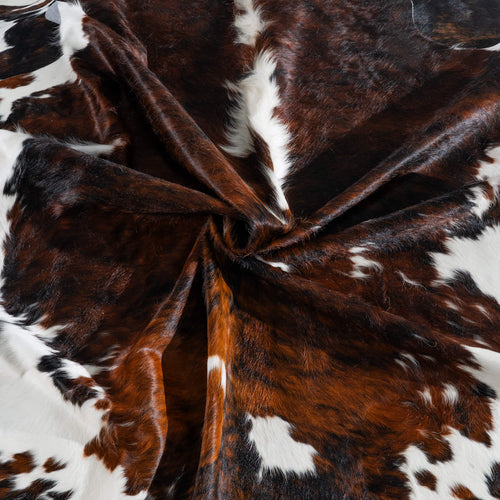 Tricolor Brindle Mix Cowhide Rug Size 7'5" L x 6'7" W 8223