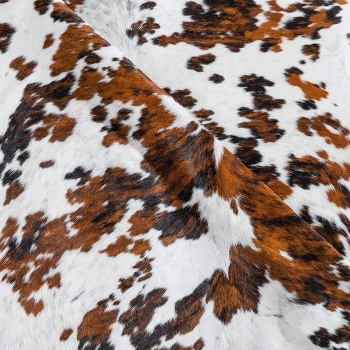 White Tricolor Cowhide Rug Size 7'4" L x 6'10" W 8262