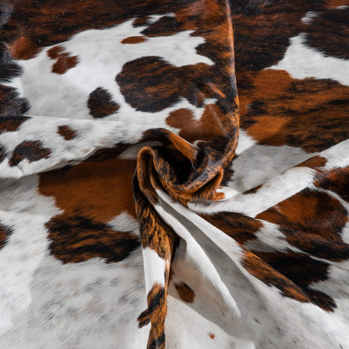White Tricolor Cowhide Rug Size 7'5" L x 6'10" W 8267