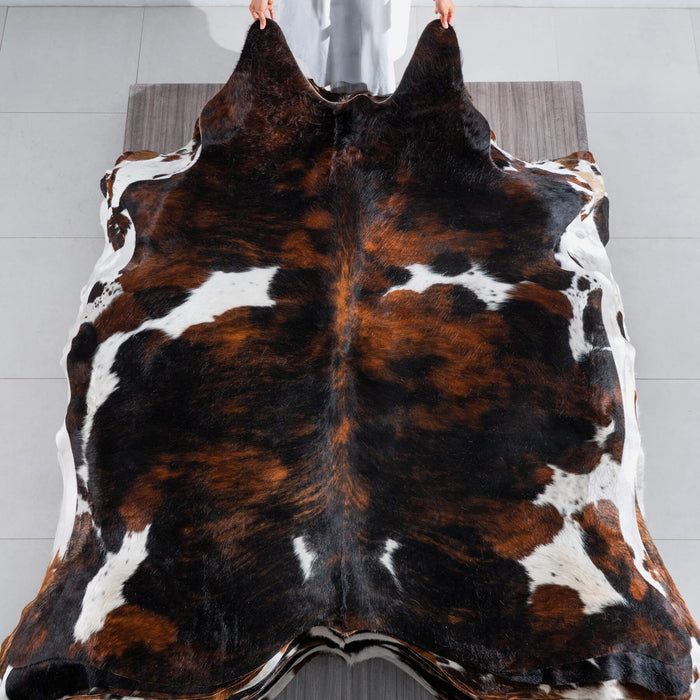 Tricolor Brindle Mix Cowhide Rug Size 7'3" L x 6'8" W 8268