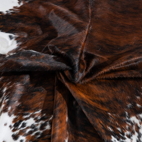 Tricolor Brindle Mix Cowhide Rug Size 7'5" L x 6'11" W 8299