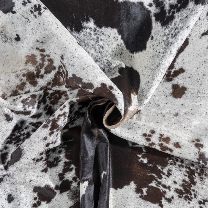 Brazilian Chocolate and White Cowhide Rug Size 7'8" L x 7'1" W 8981