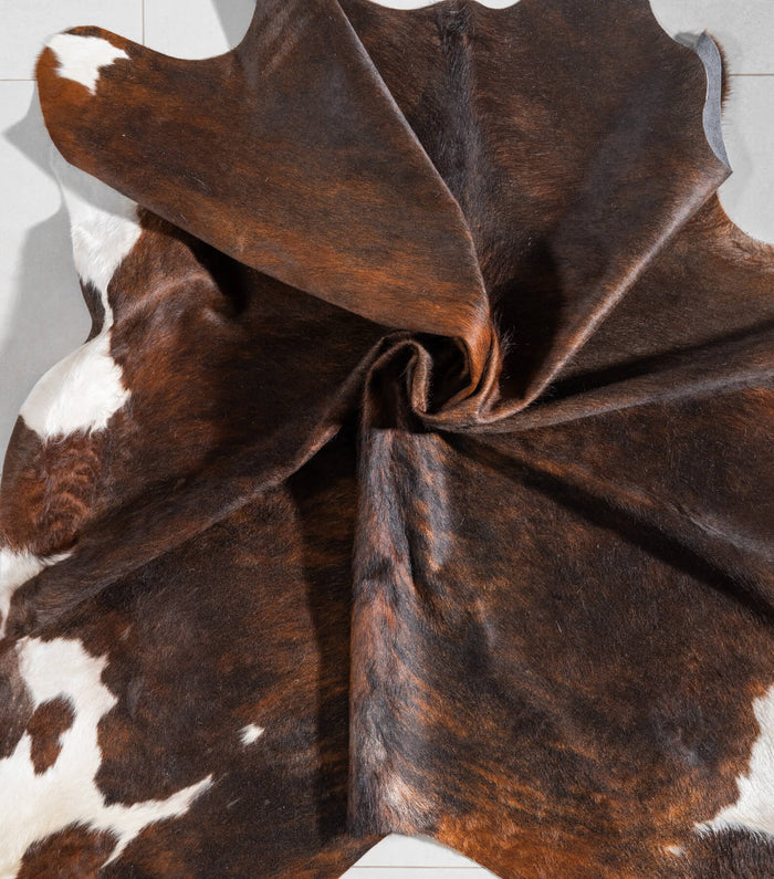 Tricolor Brindle Mix Cowhide Rug Size 6'11" L x 6'10" W 9275