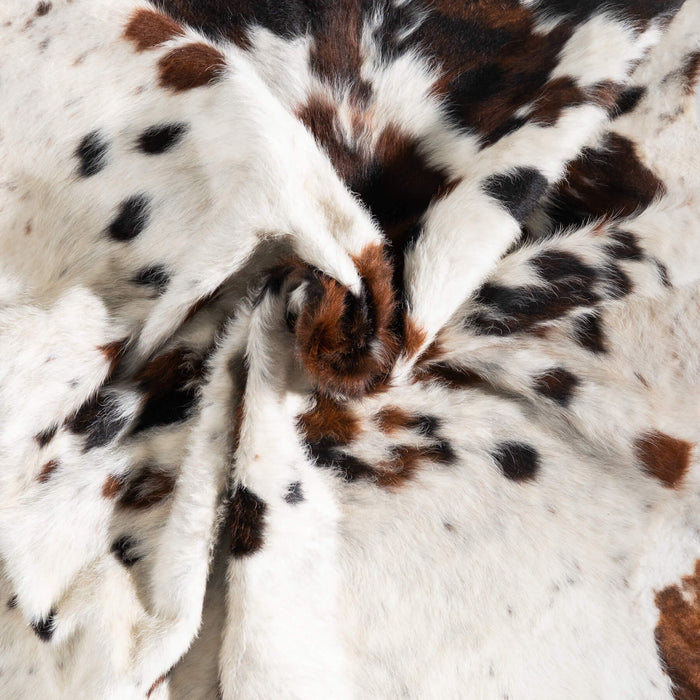 White Tricolor Cowhide Rug Size 6'5" L x 5'11" W 9344