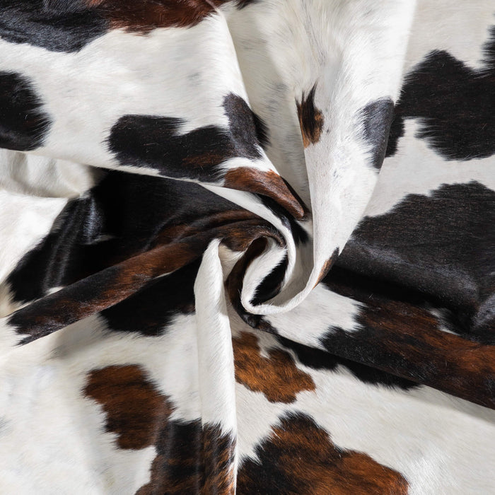 White Tricolor Cowhide Rug Size 7'6" L x 6'11" W 9369