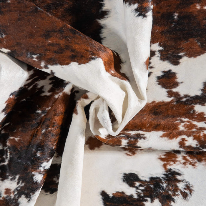 White Tricolor Cowhide Rug Size 7'6" L x 6'6" W 9393