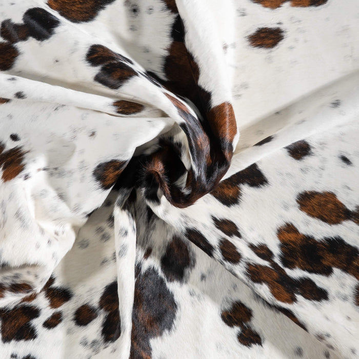 White Tricolor Cowhide Rug Size 7'6" L x 7'1" W 9416