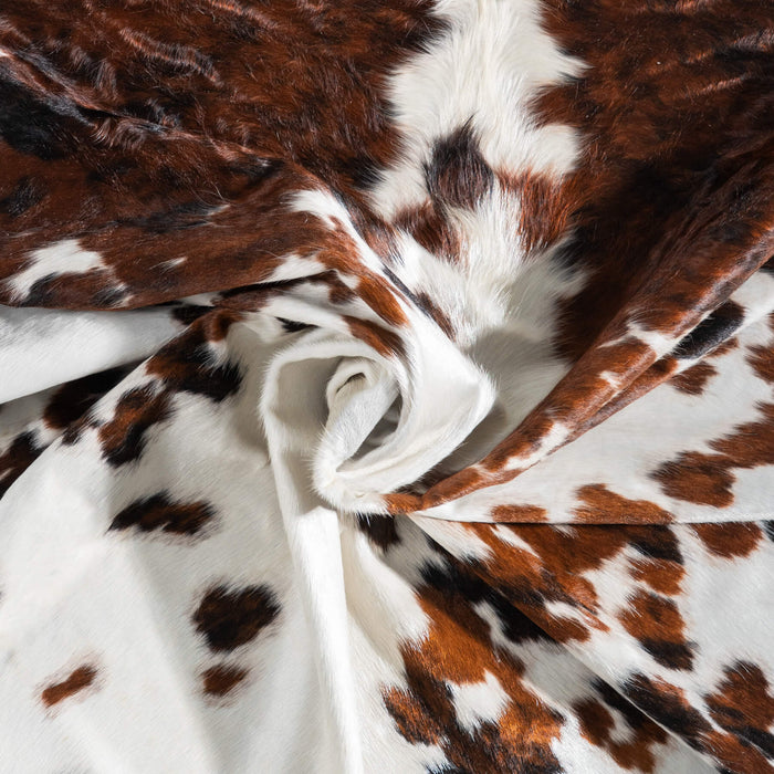 White Tricolor Cowhide Rug Size 7'8" L x 7'1" W 9422