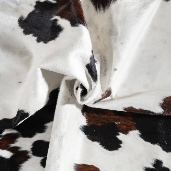 White Tricolor Cowhide Rug Size 8'4" L x 7'1" W 9444