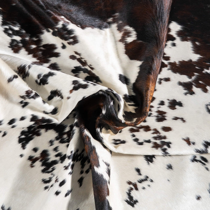 White Tricolor Cowhide Rug Size 7'10" L x 7'2" W 9448