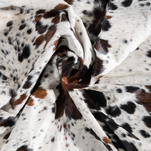White Tricolor Cowhide Rug Size 7'9" L x 6'7" W 9452