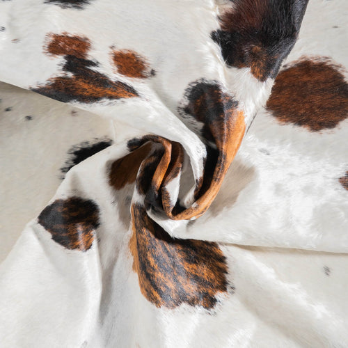 White Tricolor Cowhide Rug Size 7'4" L x 6'11" W 9459