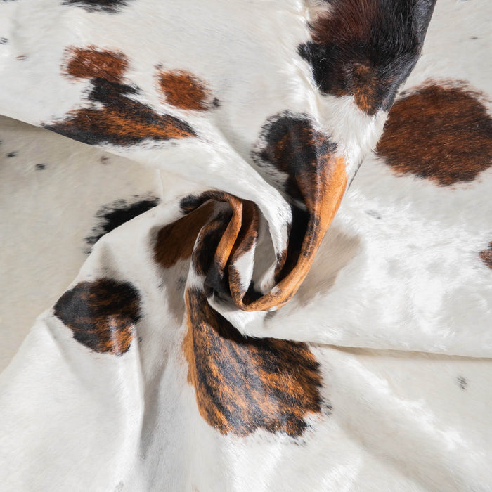 White Tricolor Cowhide Rug Size 7'4" L x 6'11" W 9459