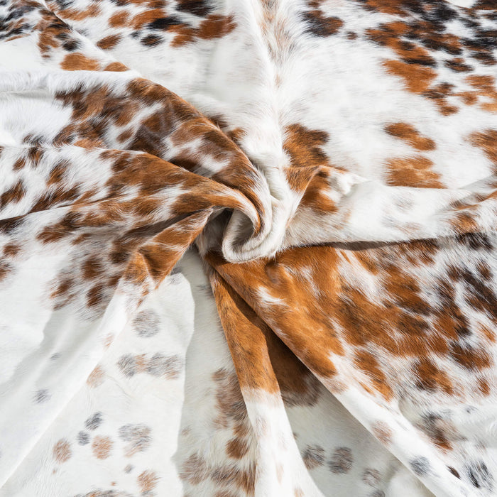 White Tricolor Cowhide Rug Size 7'4" L x 7'2" W 9506