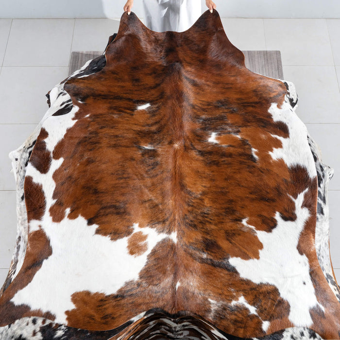 Tricolor Brindle Mix Cowhide Rug Size 7'1" L x 6'2" W 9508