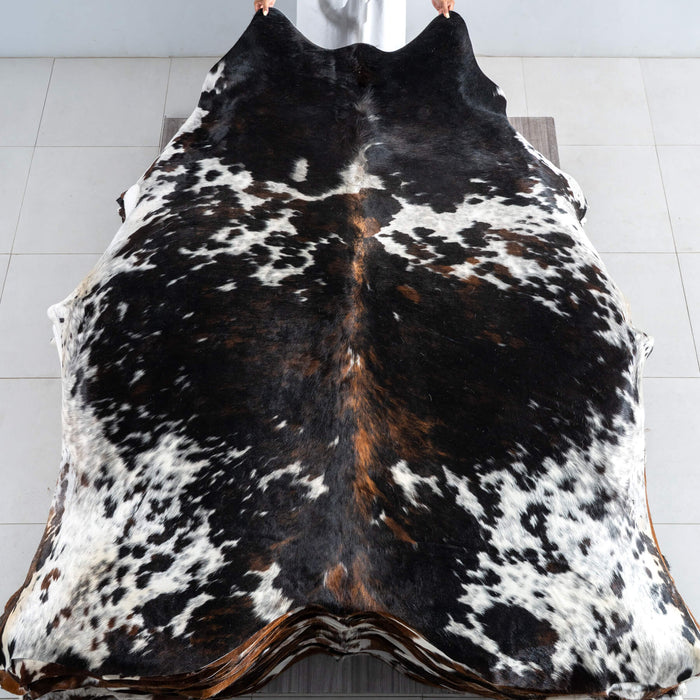 Dark Tricolor Cowhide Rug Size 7'11" L x 7'1" W 9509