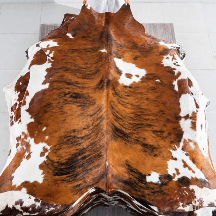 Tricolor Brindle Mix Cowhide Rug Size 6'9" L x 6'3" W 9512