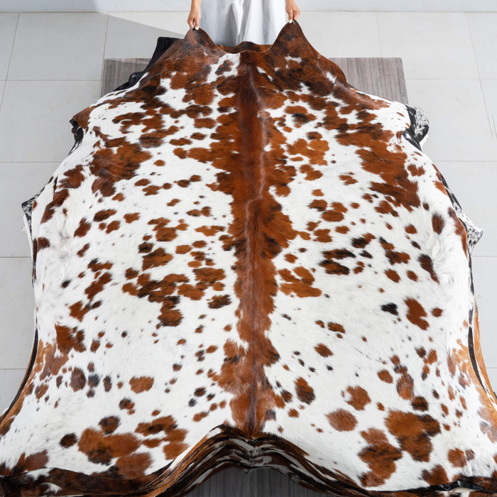 White Tricolor Cowhide Rug Size 6'10" L x 6'7" W 9519