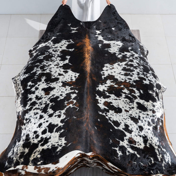 Dark Tricolor Cowhide Rug Size 8'1" L x 6'8" W 9521