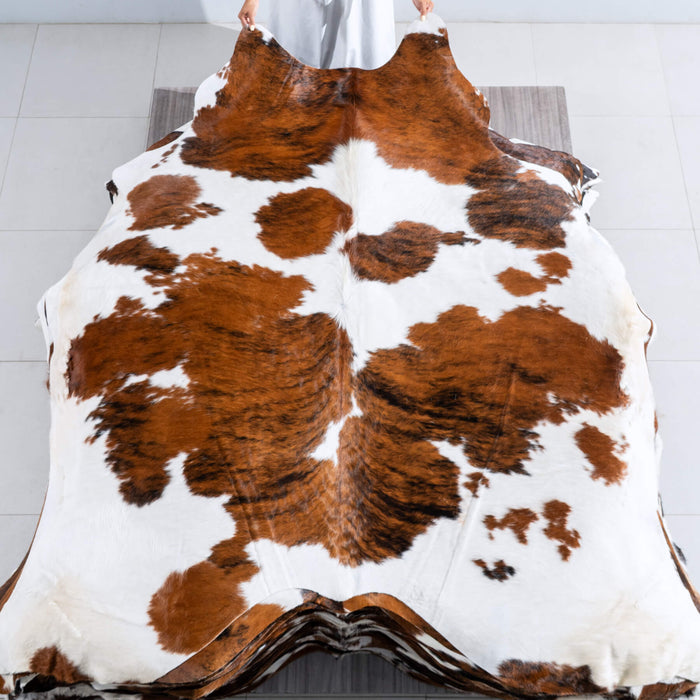 Tricolor Brindle Mix Cowhide Rug Size 7'5" L x 7'1" W 9531