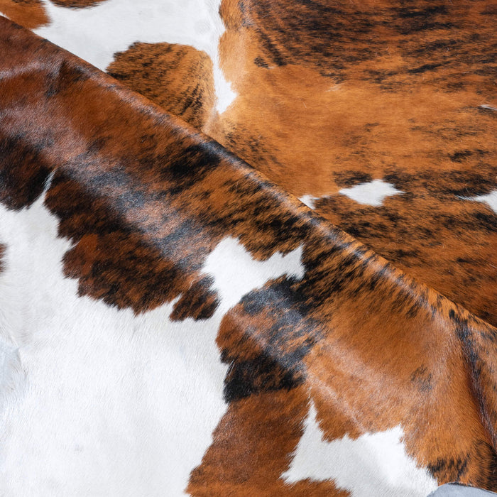 Tricolor Brindle Mix Cowhide Rug Size 7'4" L x 6'7" W 9532