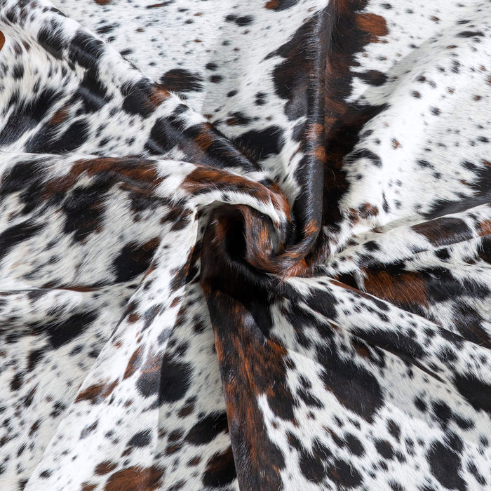 White Tricolor Cowhide Rug Size 7'8" L x 6'10" W 9534