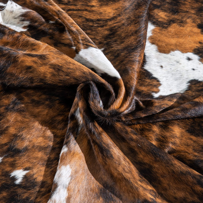 Tricolor Brindle Mix Cowhide Rug Size 7'7" L x 6'11" W 9536