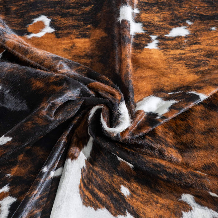 Tricolor Brindle Mix Cowhide Rug Size 7'11" L x 6'11" W 9544