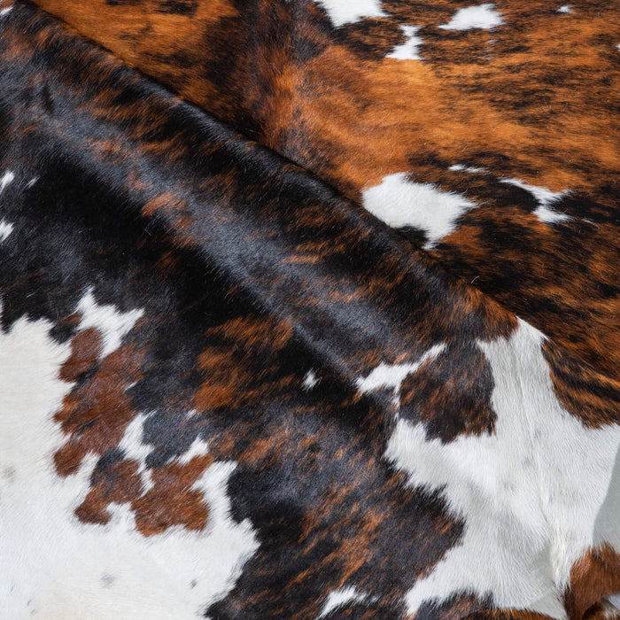 Tricolor Brindle Mix Cowhide Rug Size 7'11" L x 6'11" W 9544