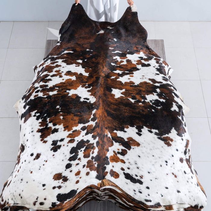 White Tricolor Cowhide Rug Size 8'8" L x 7'3" W 9546