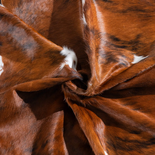 Tricolor Brindle Mix Cowhide Rug Size 6'10" L x 6'1" W 9549