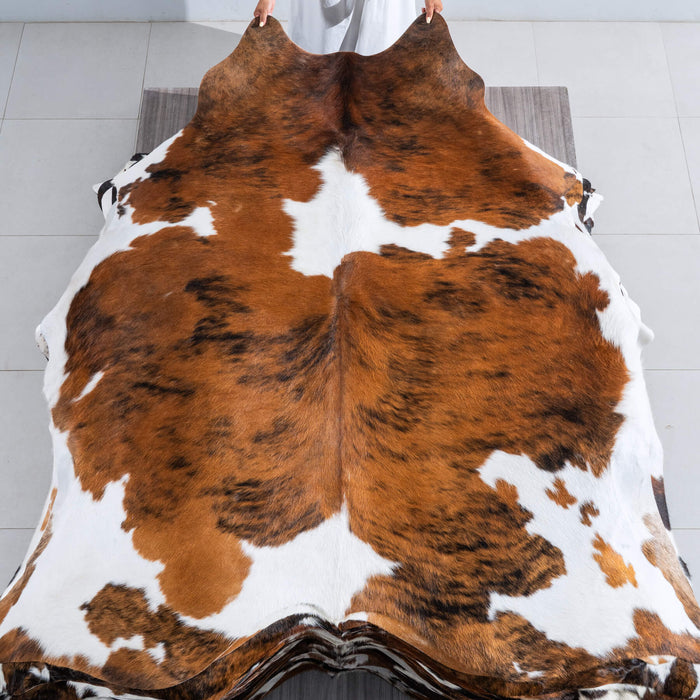Tricolor Brindle Mix Cowhide Rug Size 7'3" L x 7'1" W 9553