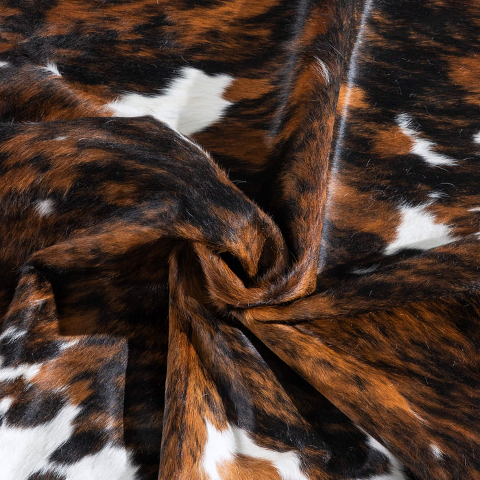 Tricolor Brindle Mix Cowhide Rug Size 6'8" L x 5'11" W 9555