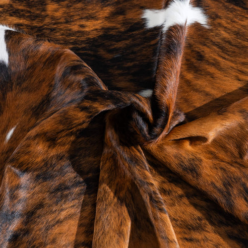 Tricolor Brindle Mix Cowhide Rug Size 6'9" L x 6'3" W 9558
