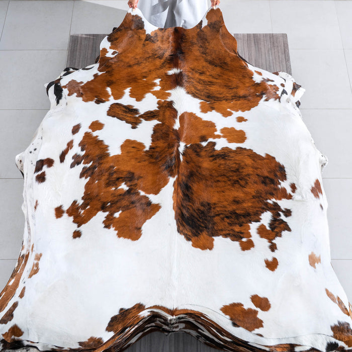 White Tricolor Cowhide Rug Size 7'2" L x 6'3" W 9569