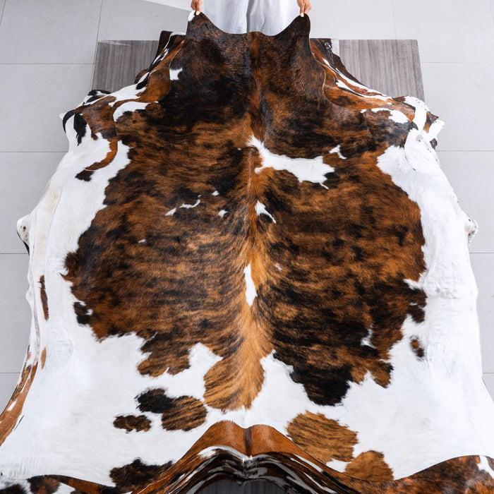 Tricolor Brindle Mix Cowhide Rug Size 6'7" L x 6'3" W 9571