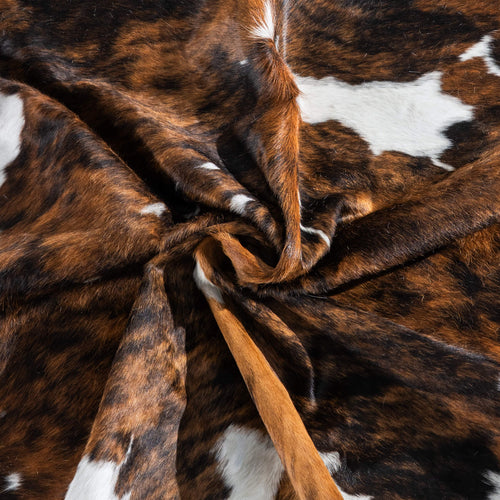 Tricolor Brindle Mix Cowhide Rug Size 6'7" L x 6'3" W 9571