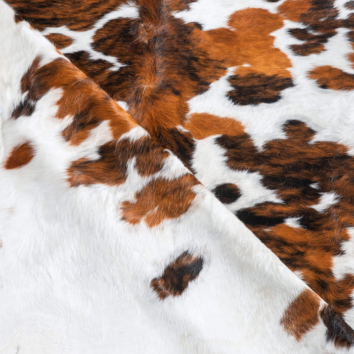 White Tricolor Cowhide Rug Size 7'4" L x 6'10" W 9577